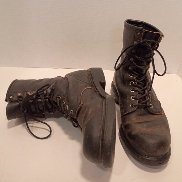 Vintage RED WING Boots Men 9D Black Leather Lace-up Logger Max 24193 Moto Grunge - Picture 3 of 15